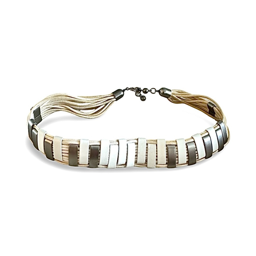 VINTAGE CLARE DEVE OF PARIS Leather And Metal Choker Necklace